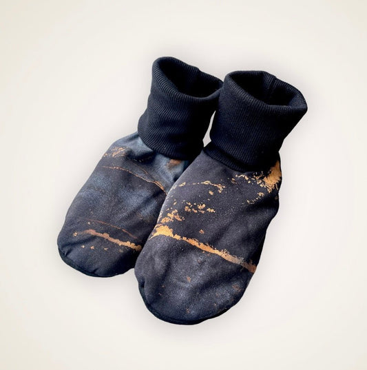 Black Marble Slip On Booties - Adult Sized with 9” Sole - Timber Stitches