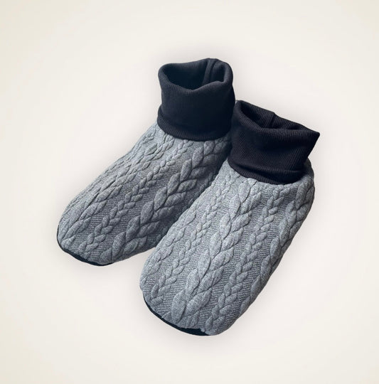 Gray Sweater Slip On Booties - Adult Sized with 10” Sole - Timber Stitches