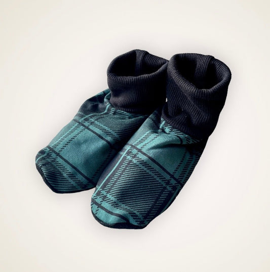 Spruce Plaid Slip On Booties - Child Sized with 7” Sole - Timber Stitches