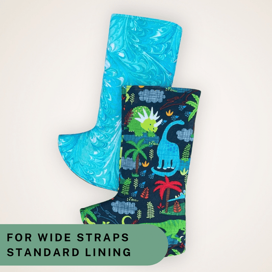 Dino and Blue Swirl - Wide Strap Suck Pads with Standard Lining RTS - Timber Stitches