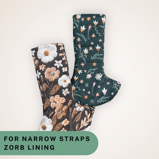 Embroidery and Green Floral - Narrow Strap Suck Pads with Zorb Lining RTS - Timber Stitches