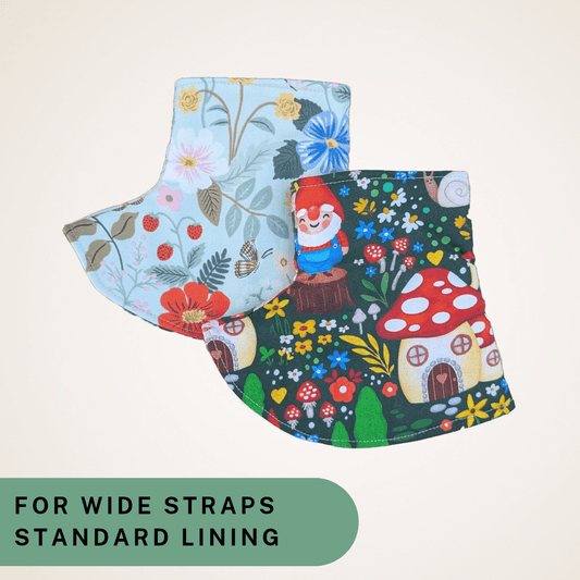 Gnomes and Strawberry Fields - Wide Strap Corner Covers with Standard Lining RTS - Timber Stitches