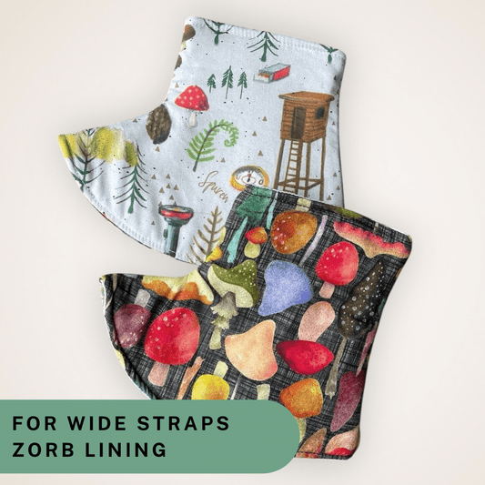 Mushrooms and Camping - Organic Wide Strap Corner Covers with Zorb Lining RTS - Timber Stitches