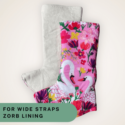 Swans and Natural Linen - Wide Strap Suck Pads with Zorb Lining RTS - Timber Stitches