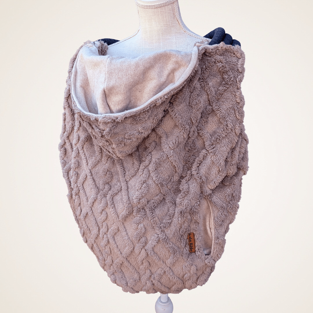 Tan Fluffy Cable - Sweater Knit Carrier Cover - Timber Stitches
