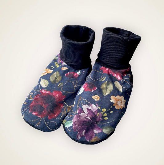 Dark Floral Slip On Booties - Adult Sized with 9” Sole - Timber Stitches