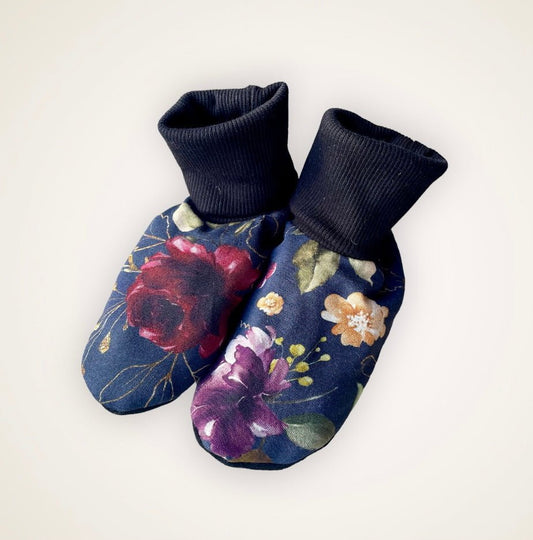 Dark Floral Slip On Booties - Child Sized with 7” Sole - Timber Stitches
