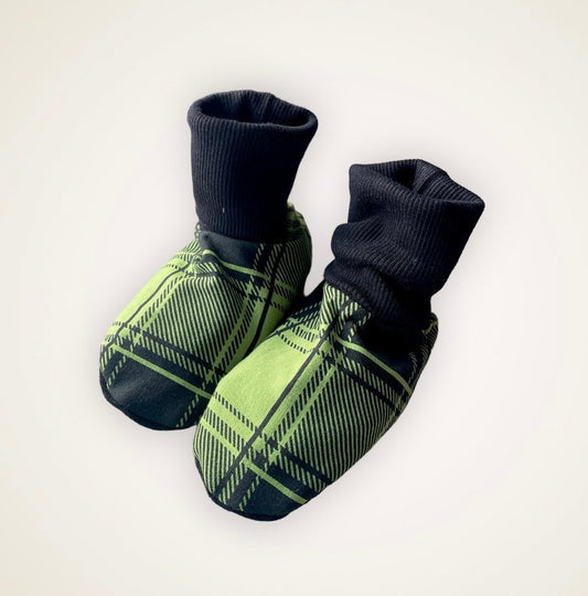 Green Plaid Slip On Booties - Child Sized with 6” Sole - Timber Stitches