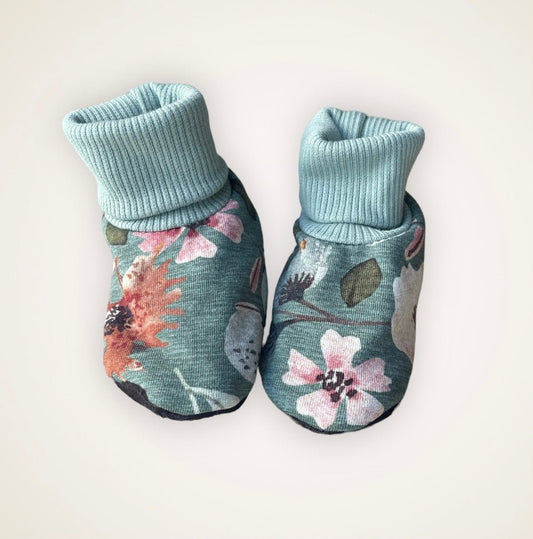 Ocean Floral Slip On Booties - Baby Sized with 4” Sole - Timber Stitches
