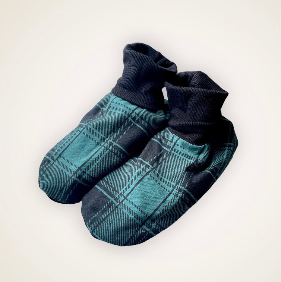 Spruce Plaid Slip On Booties - Adult Sized with 10” Sole - Timber Stitches