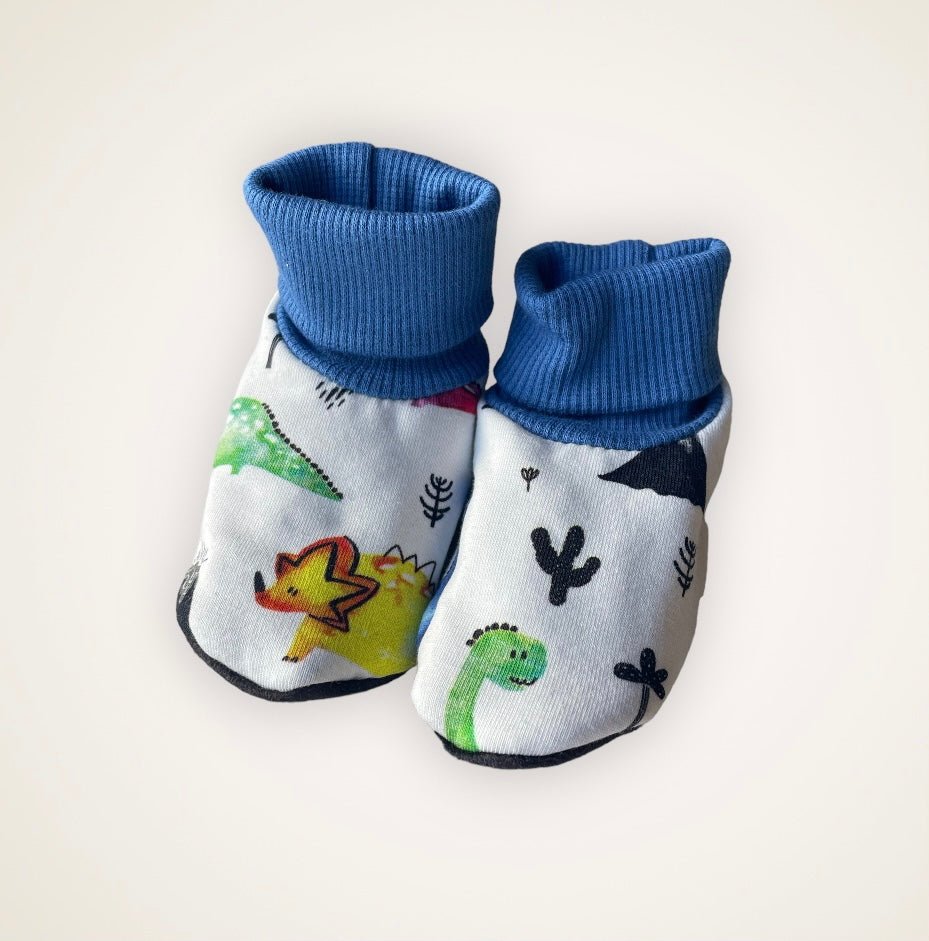 Watercolor Dino Slip On Booties - Baby Sized with 4” Sole - Timber Stitches
